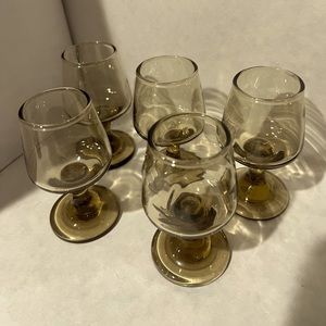 Vintage elegance! Set of 5 Smoke Pedestal Stemmed Cordial Mini Shot Glasses